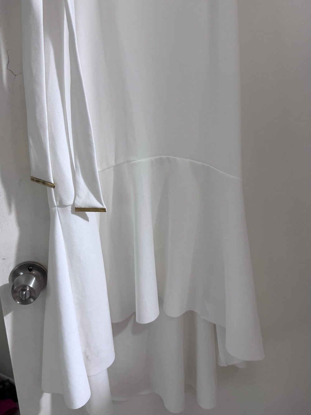 New Look White High-Low Ruffle-Sleeve Midi Dress with Waist Tie Size 6 - Picture 4 of 8